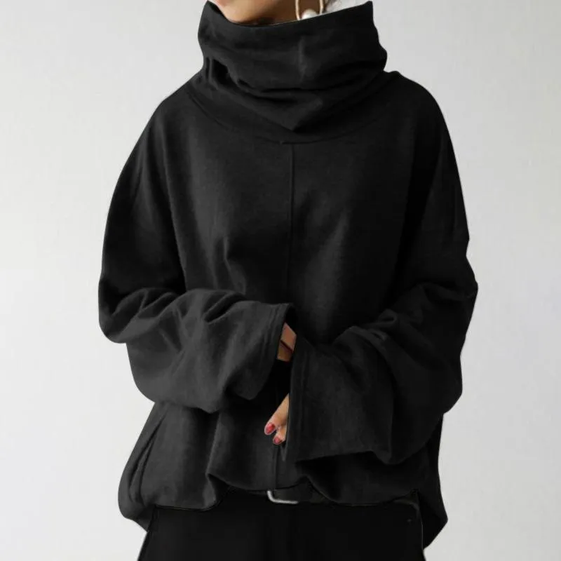 Women winter autumn turtleneck pockets pullover plain sweatshirt