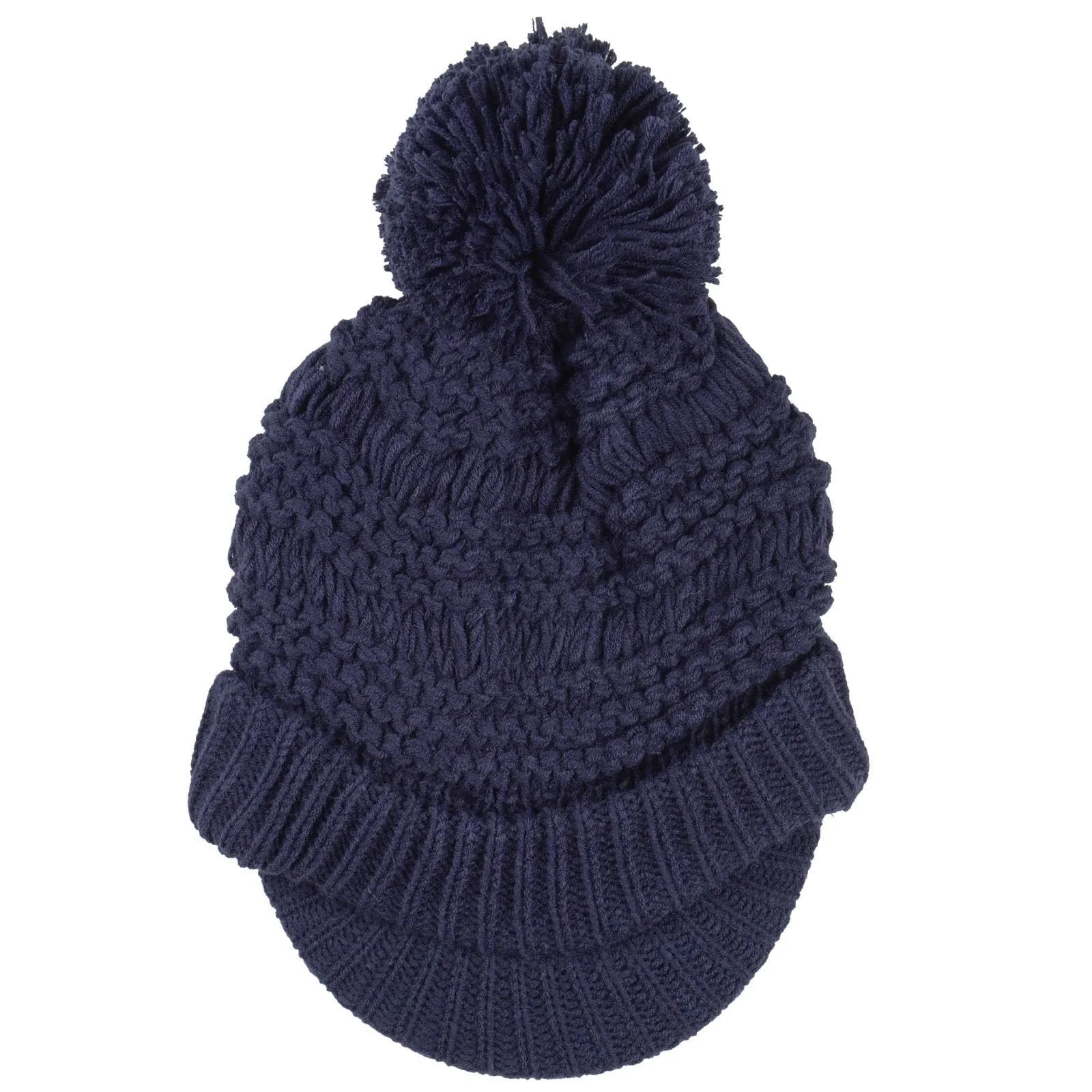 Womens Chunky Knit Willow Hat With Peak & Pom Pom Bobble