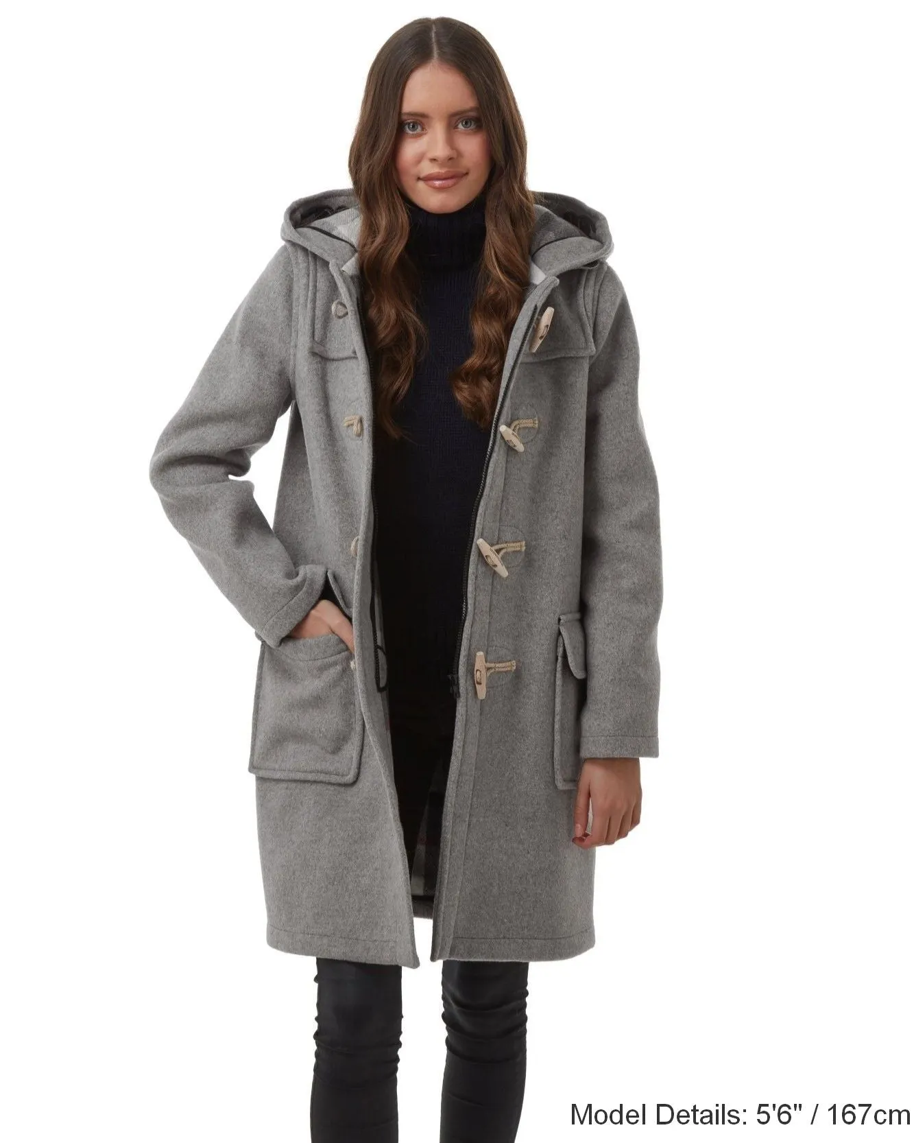 Women's Classic Fit Duffle Coat with Wooden Toggles - Pearl Grey