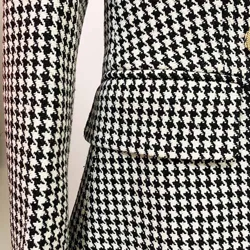 Women's Double Breasted Coat Check Long Sleeve Plaid Blazer Coat