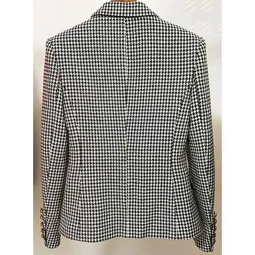 Women's Double Breasted Coat Check Long Sleeve Plaid Blazer Coat