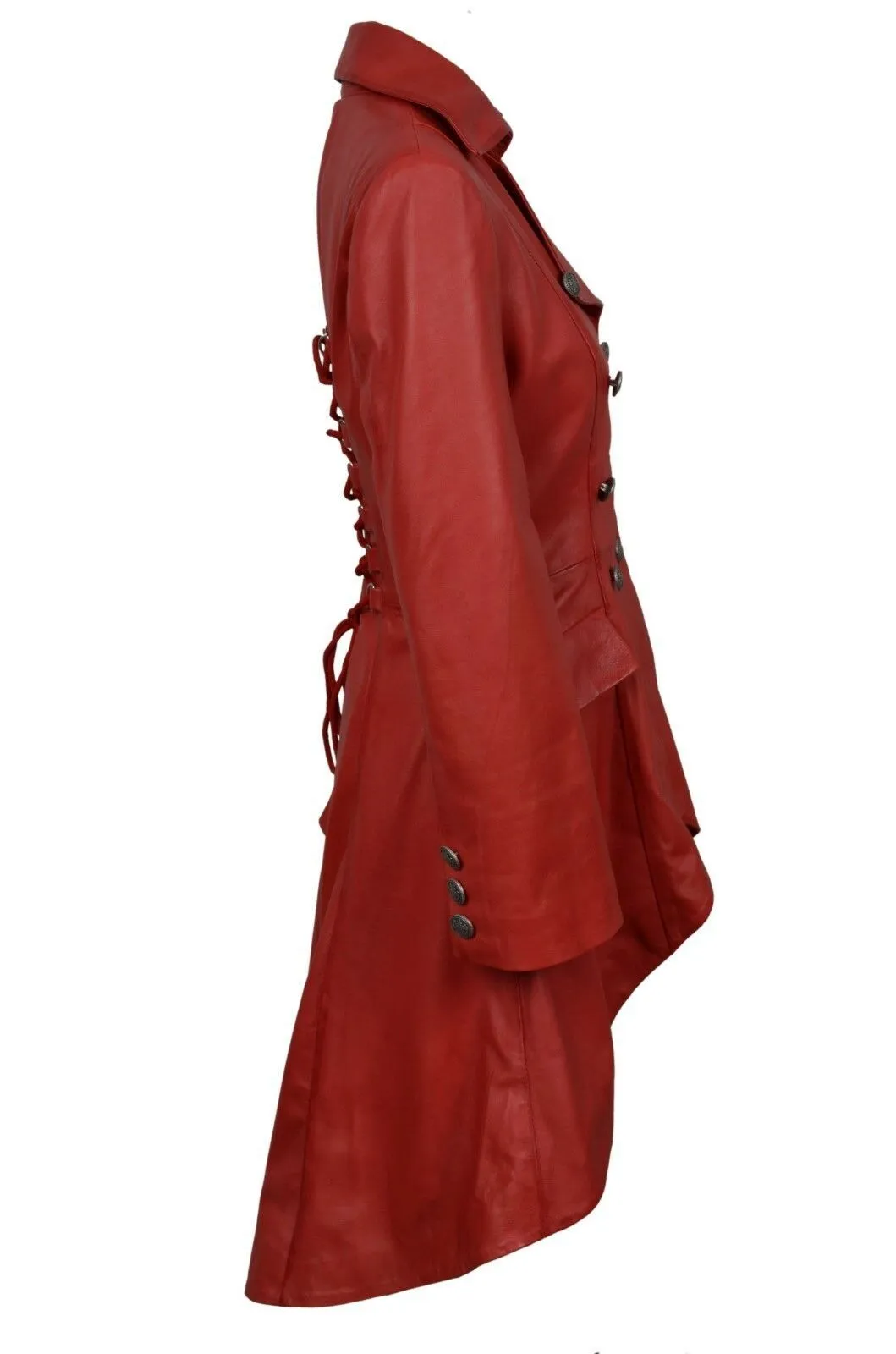 Women's Gothic Red Knee Length Women Coat Style Fitted Leather Jacket