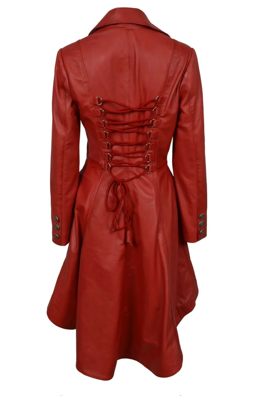 Women's Gothic Red Knee Length Women Coat Style Fitted Leather Jacket