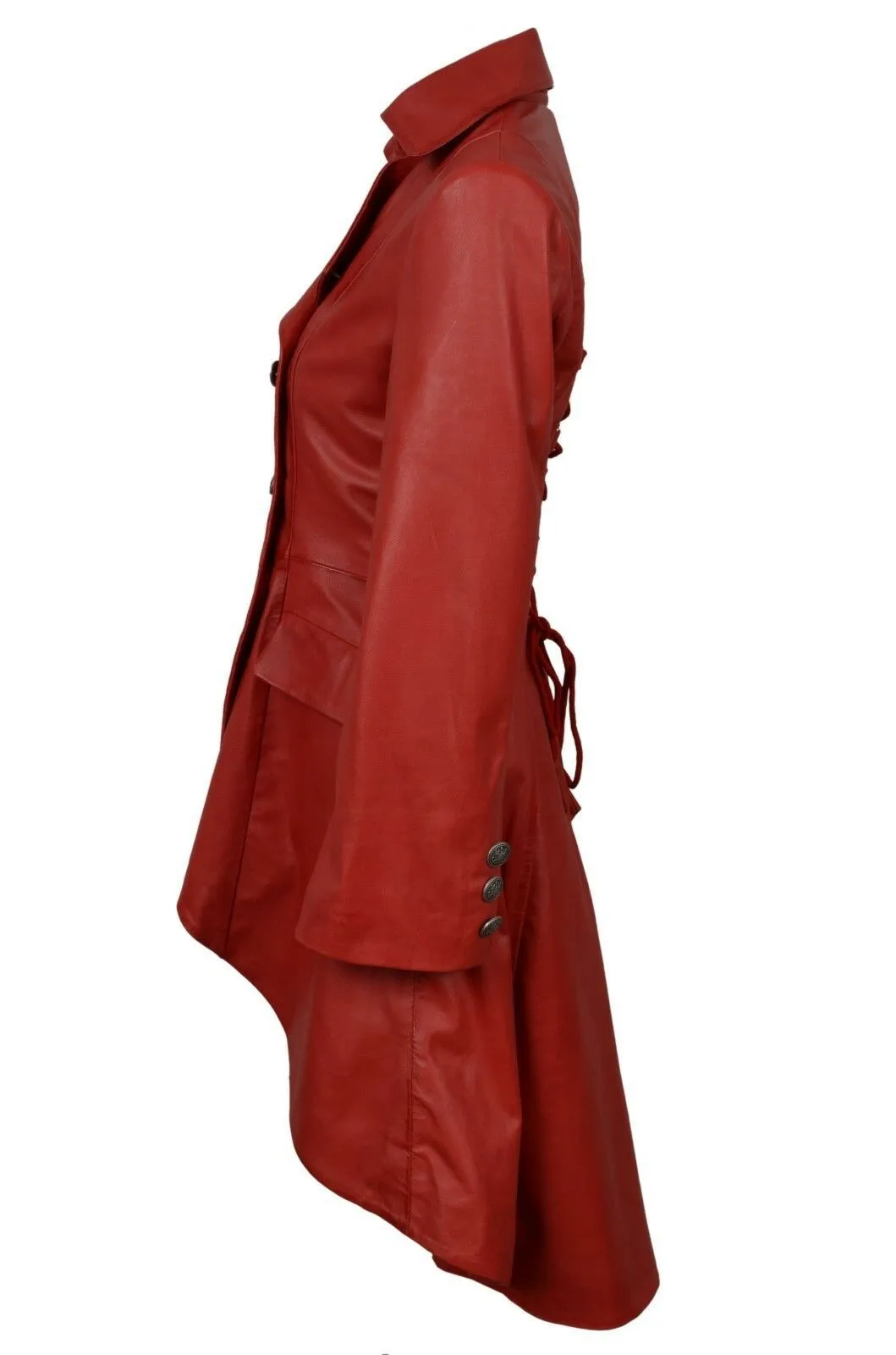 Women's Gothic Red Knee Length Women Coat Style Fitted Leather Jacket