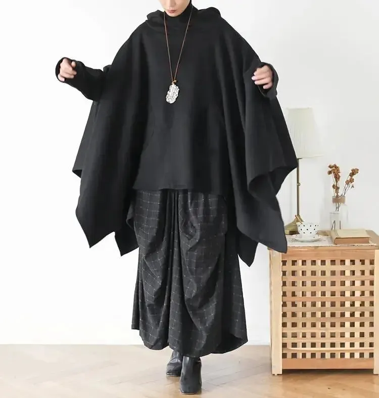 Women's Hooded Cape Asymmetric Long Cape Coat