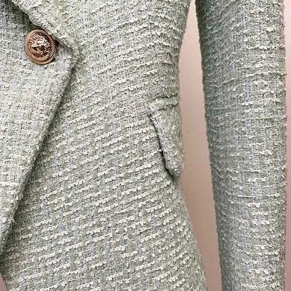 Women's Mint Golden Lion Buttons Fitted Blazer Jacket