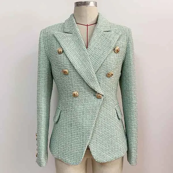 Women's Mint Golden Lion Buttons Fitted Blazer Jacket