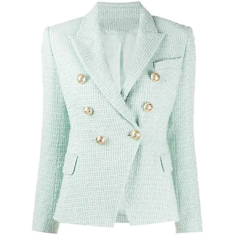 Women's Mint Golden Lion Buttons Fitted Blazer Jacket