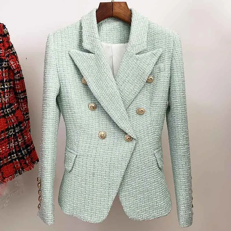 Women's Mint Golden Lion Buttons Fitted Blazer Jacket