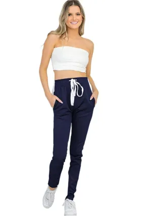 Women's Navy White Single Strip Track Pants