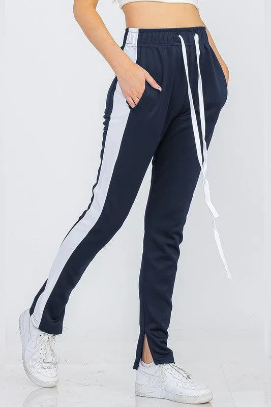 Women's Navy White Single Strip Track Pants