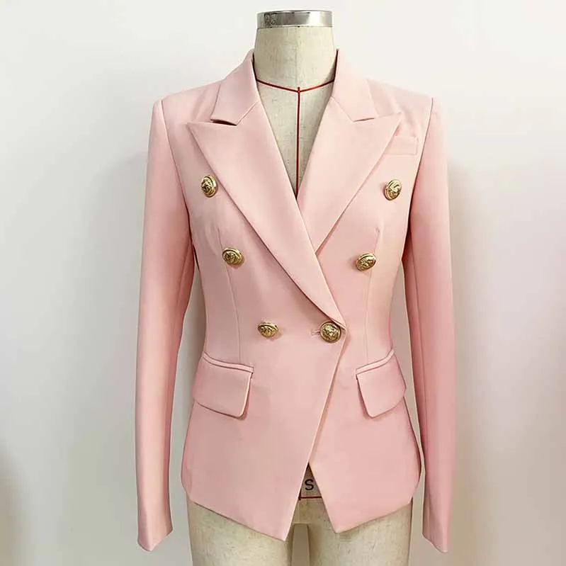 Women's Pink Coats & Jacket Long Sleeves Blazer Breasted Coat