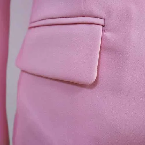 Women's Pink Coats & Jacket Long Sleeves Blazer Breasted Coat