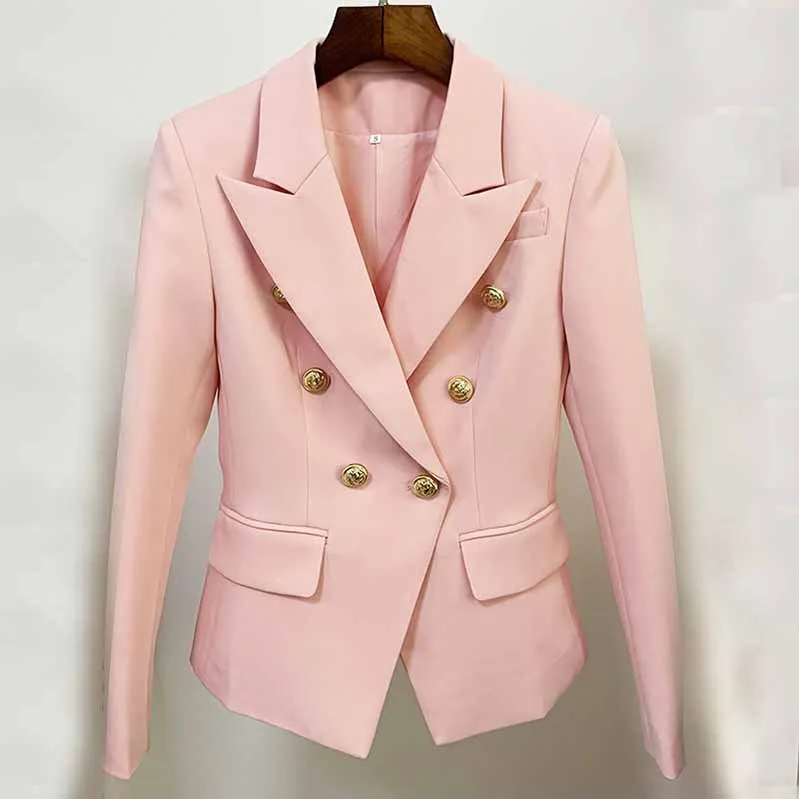 Women's Pink Coats & Jacket Long Sleeves Blazer Breasted Coat