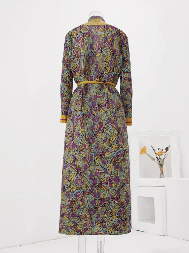 Women's Upscale Floral Pleated Drape Coat