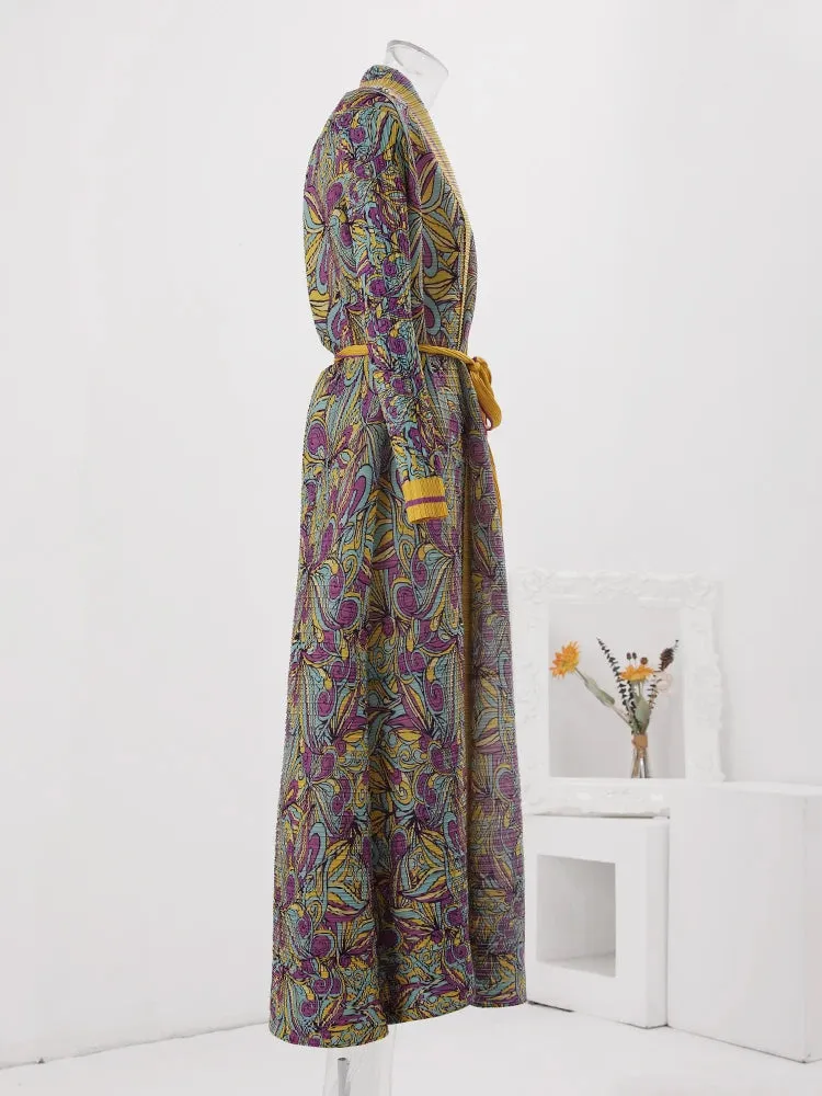 Women's Upscale Floral Pleated Drape Coat