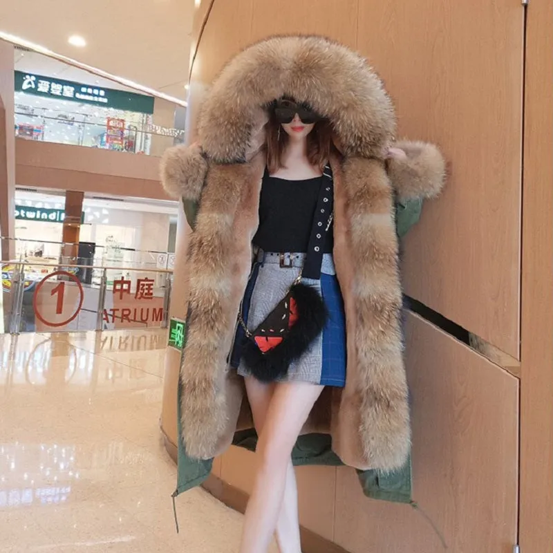 Women's Winter Casual Warm Slim Long Parka With Raccoon Fur