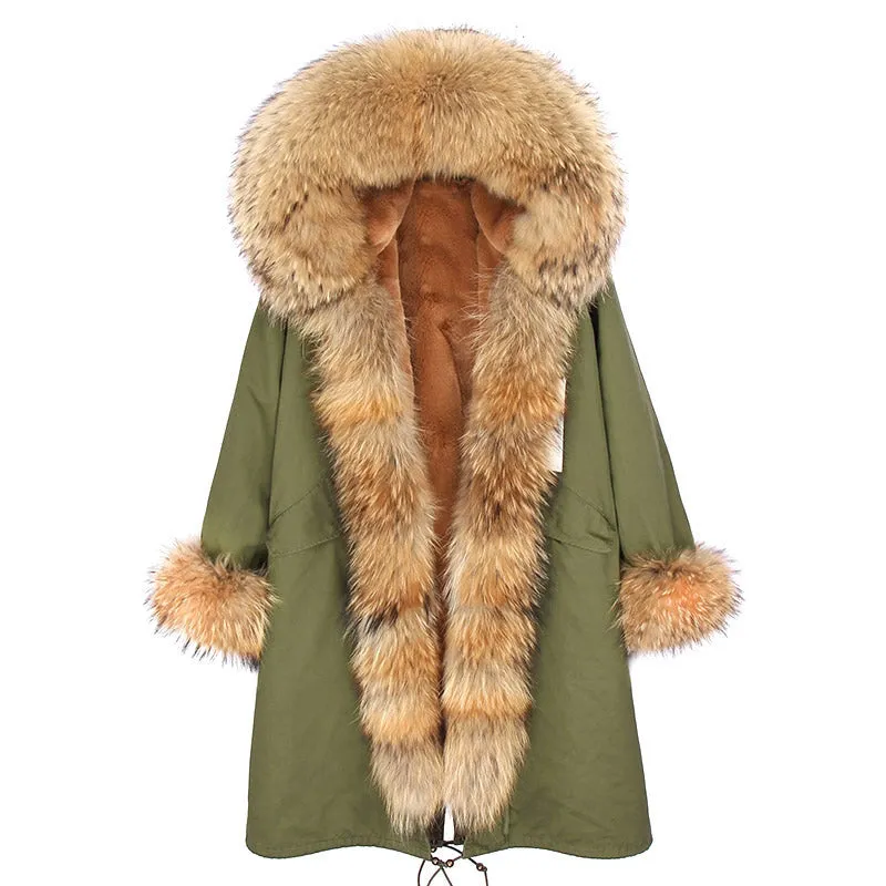 Women's Winter Casual Warm Slim Long Parka With Raccoon Fur