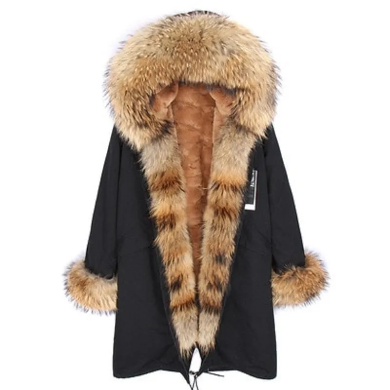 Women's Winter Casual Warm Slim Long Parka With Raccoon Fur