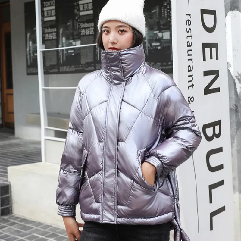 Women's Winter Warm Short Glossy Parka With Pockets