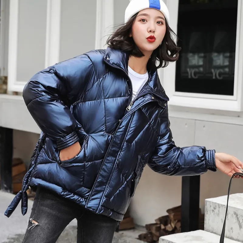 Women's Winter Warm Short Glossy Parka With Pockets