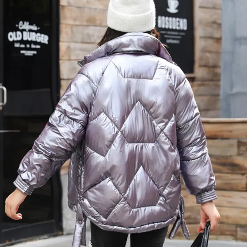 Women's Winter Warm Short Glossy Parka With Pockets