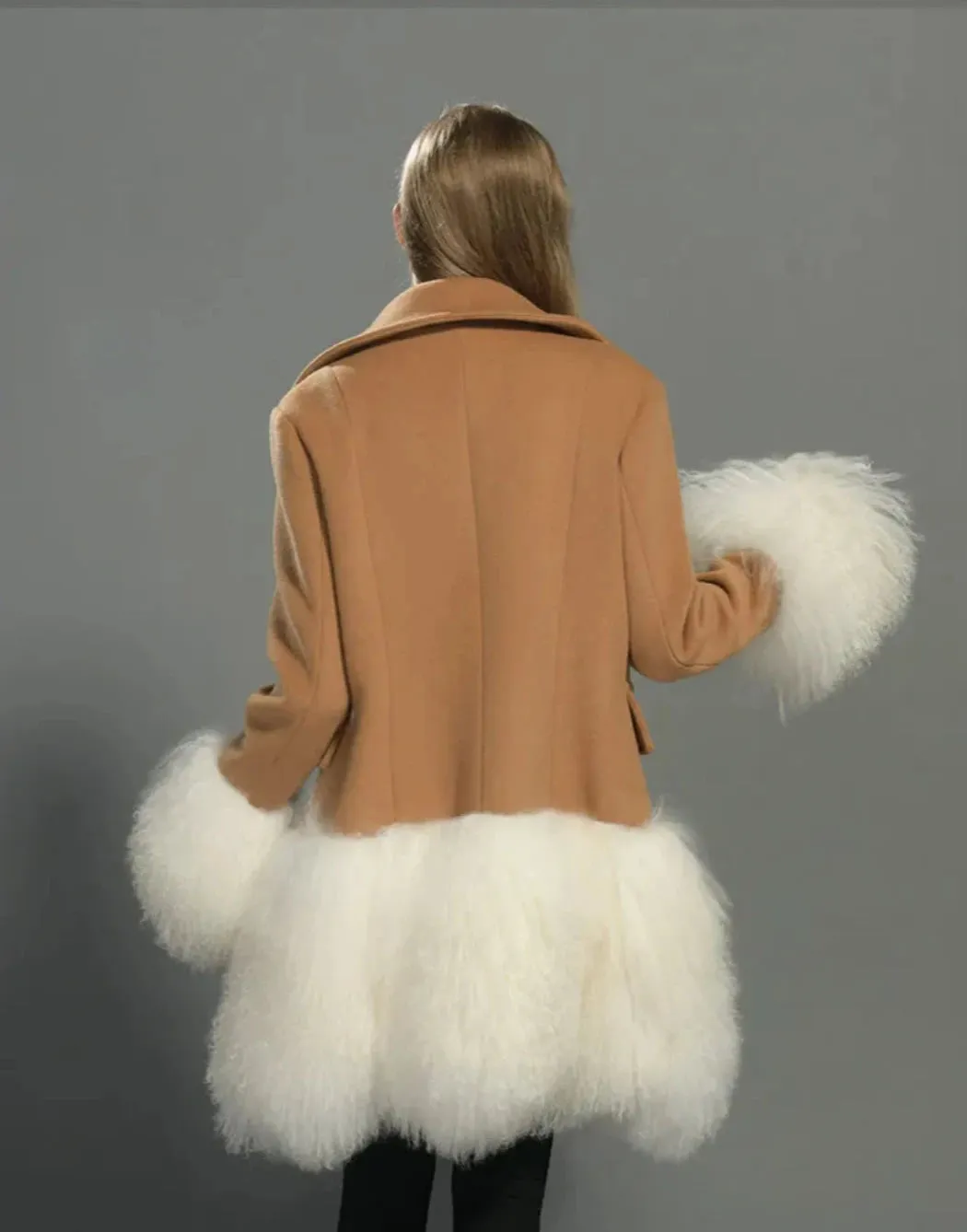 Wool Coat with Mongolian Lamb Fur