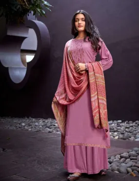 Woolen Pashmina Embroidered Pink Unstitched Winter Suits Material