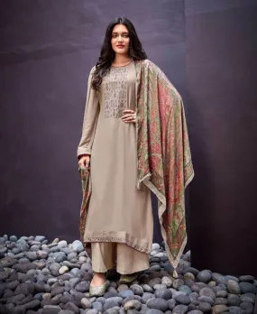 Woolen Pashmina Embroidered Unstitched Winter Suits Material