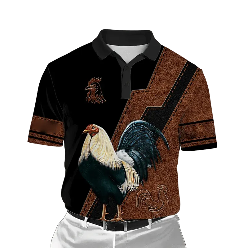 Xl-3xl Rooster Graphic 3D  Men's Summer Button Down Collar Polo Shirts Casual Short Sleeve.