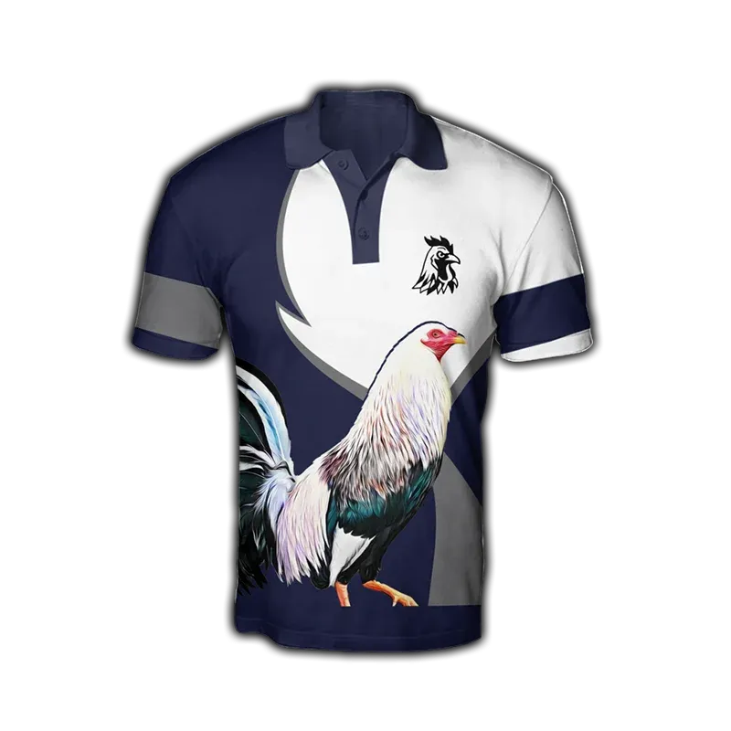 Xl-3xl Rooster Graphic 3D  Men's Summer Button Down Collar Polo Shirts Casual Short Sleeve.