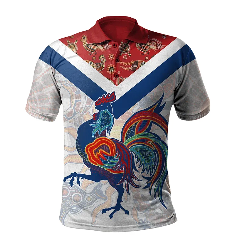 Xl-3xl Rooster Graphic 3D  Men's Summer Button Down Collar Polo Shirts Casual Short Sleeve.