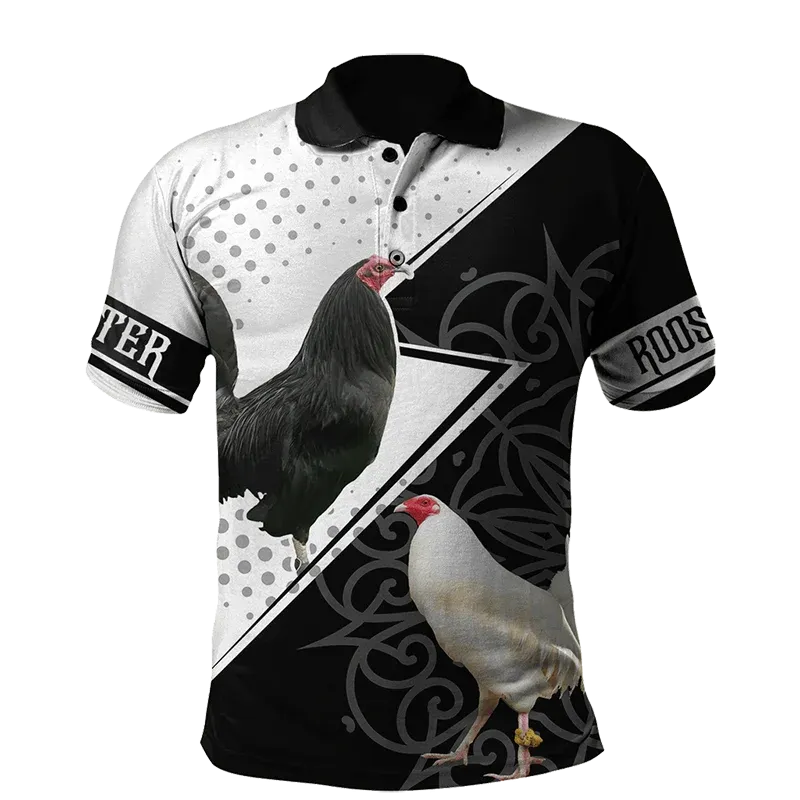 Xl-3xl Rooster Graphic 3D  Men's Summer Button Down Collar Polo Shirts Casual Short Sleeve.