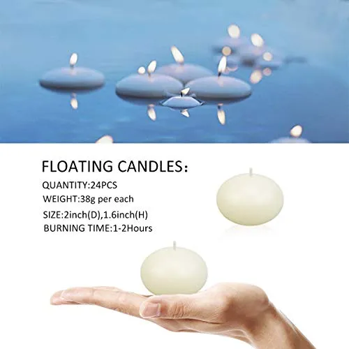 YIH 2" White Unscented Dripless Floating Tealight Shape Candles Set (24Pack)